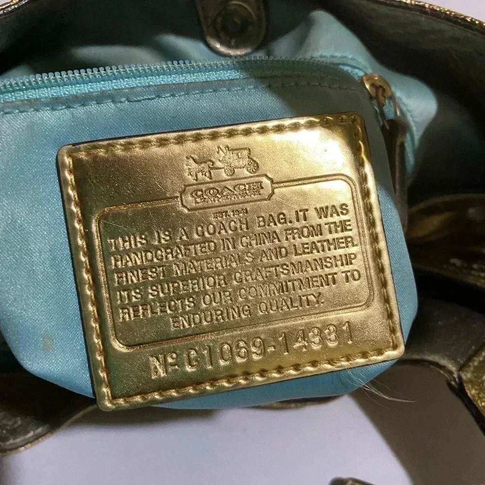 Coach gold metallic leather satchel handbag